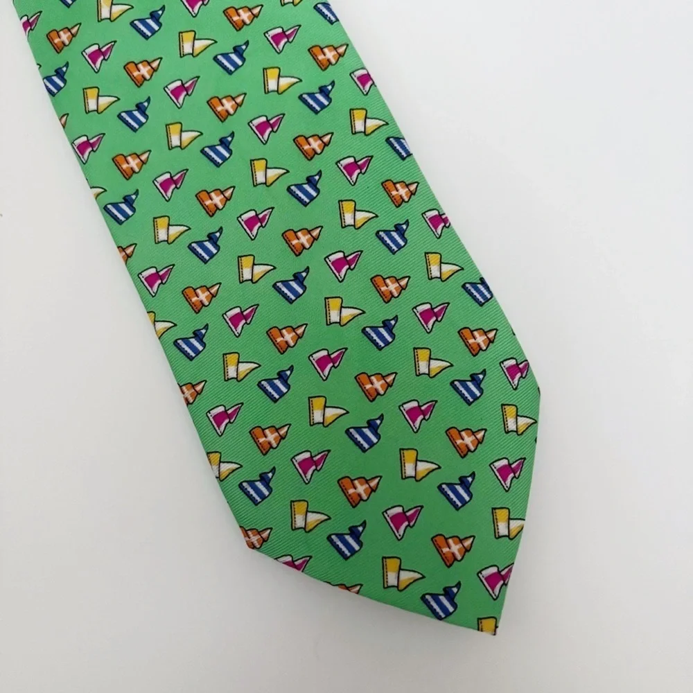 Lauren Ralph Lauren Green Burgee Nautical Flags Silk Tie Men's Nautical Summer